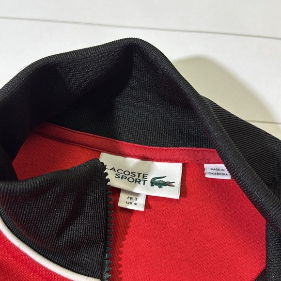 Lacoste mens S Small 3 red full zip contrast accent sport sweatshirt - Picture 3 of 11